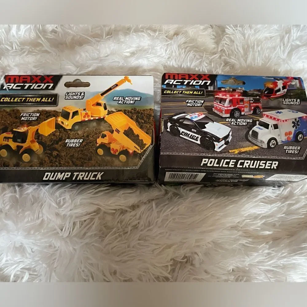 *NIB* (2) Maxx Action Toy Cars: (1) Police Cruiser (1) Dump Truck